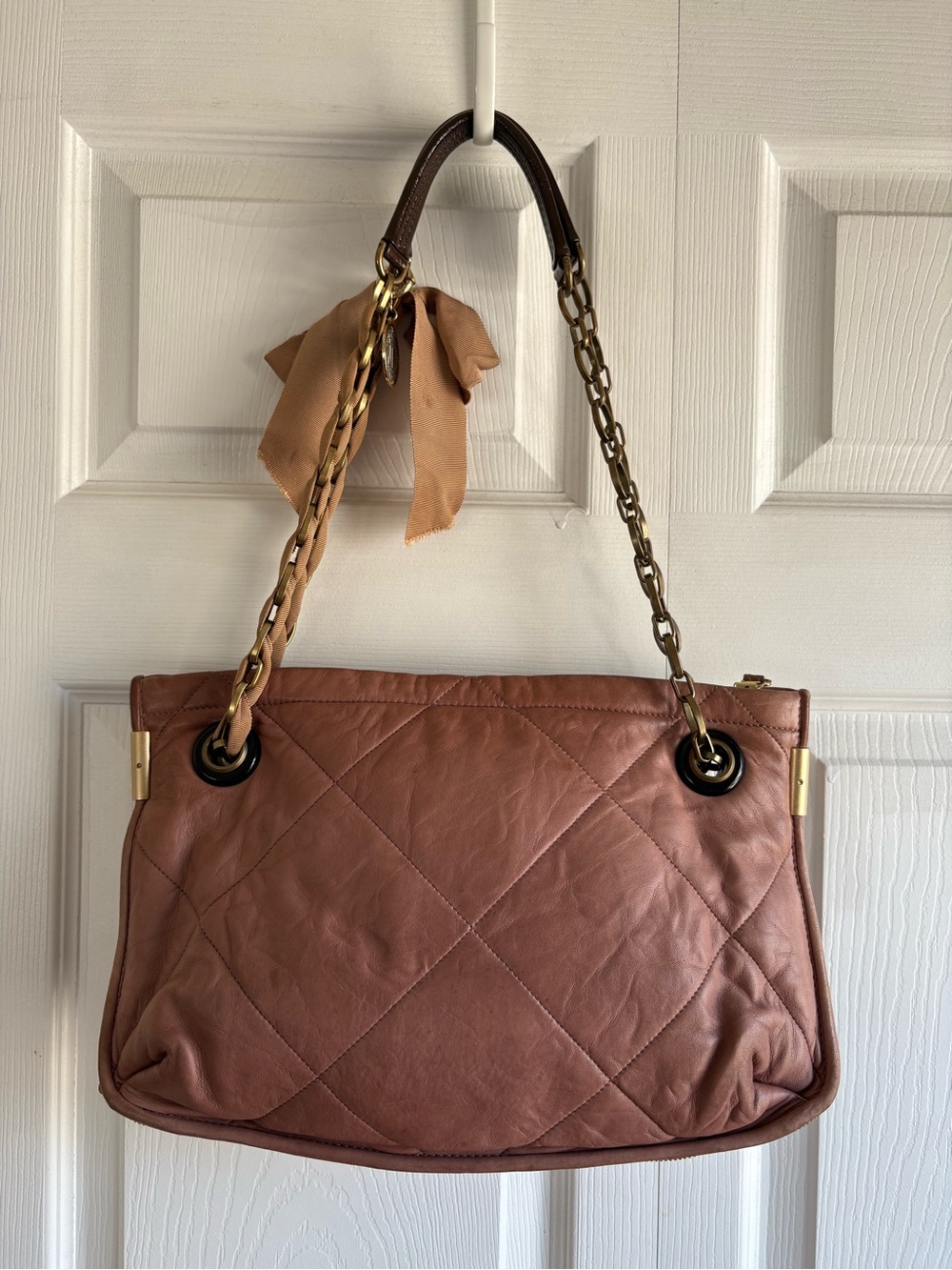 Lanvin Amalia Taupe Tan Lambskin Leather Quilted Chain Shoulder Bag Academia - Picture 5 of 14